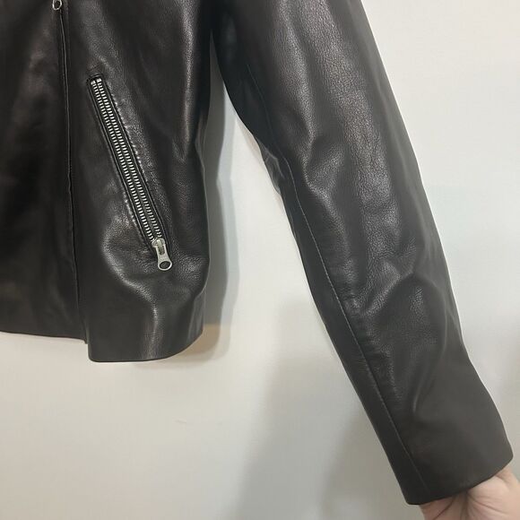 Quince Biker Jacket 100% Sheep Moto Leather Black - Women’s Large - Picture 5 of 15